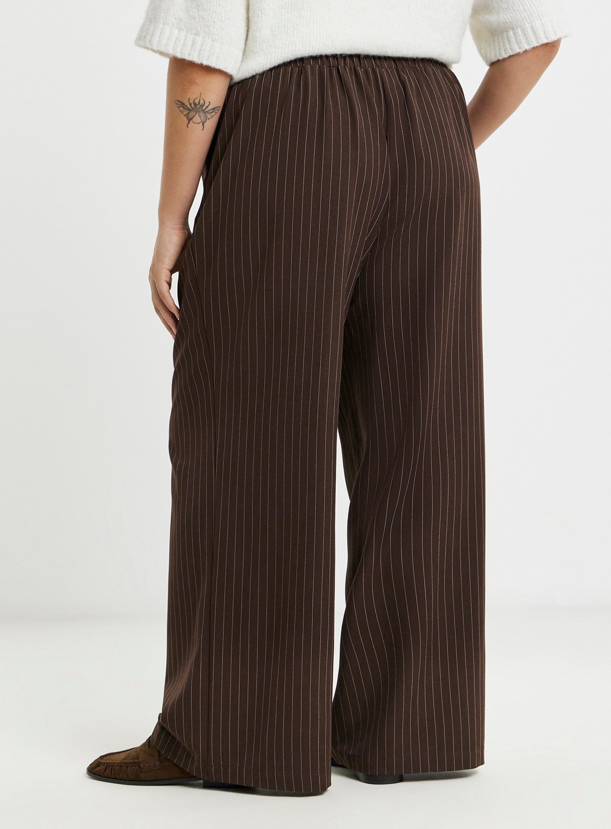 SIMPLY BE Pinstripe Drawstring Wide Leg Trousers 32 - Image 2 thumbnail
