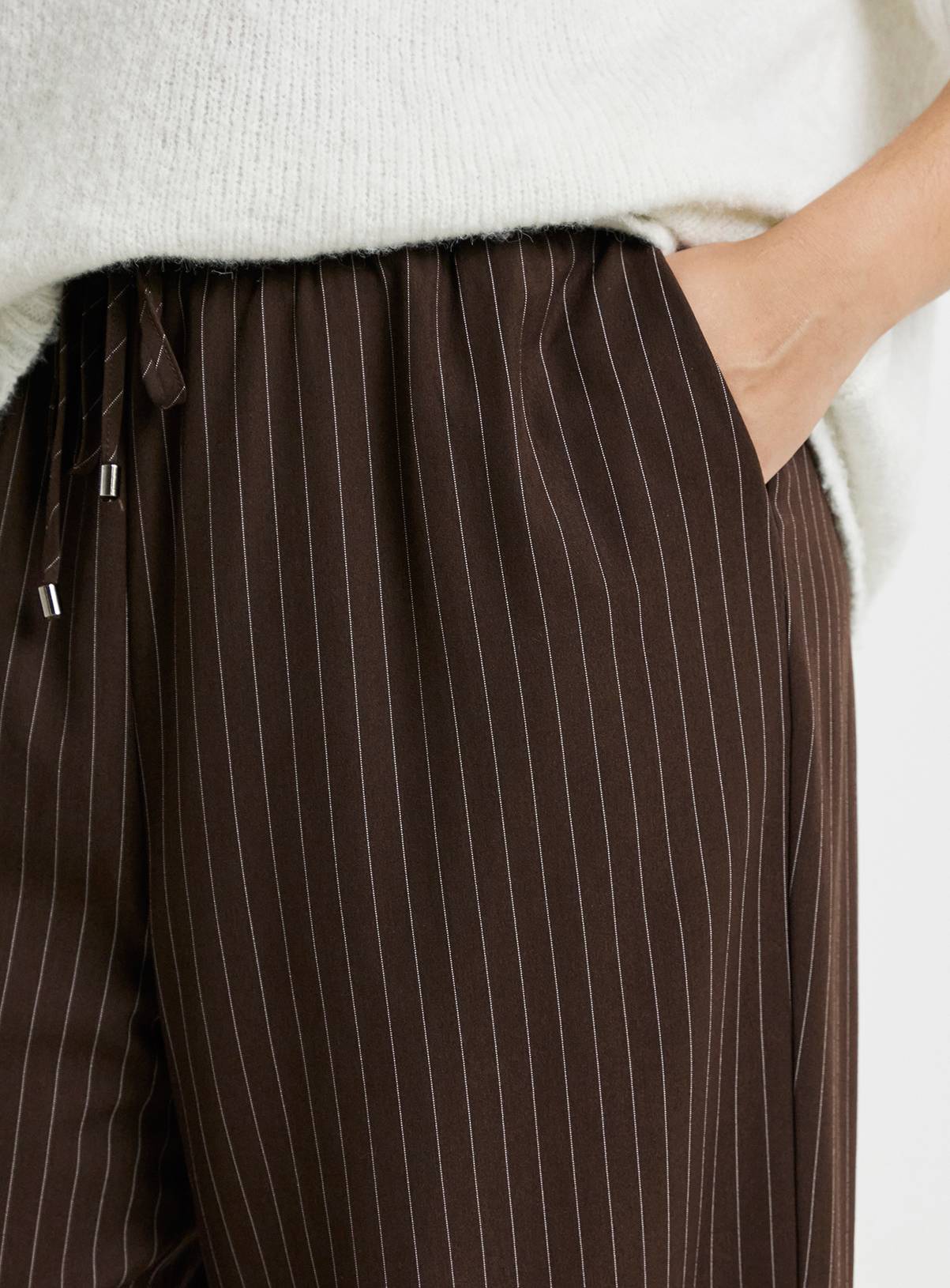 SIMPLY BE Pinstripe Drawstring Wide Leg Trousers 32 - Image 4