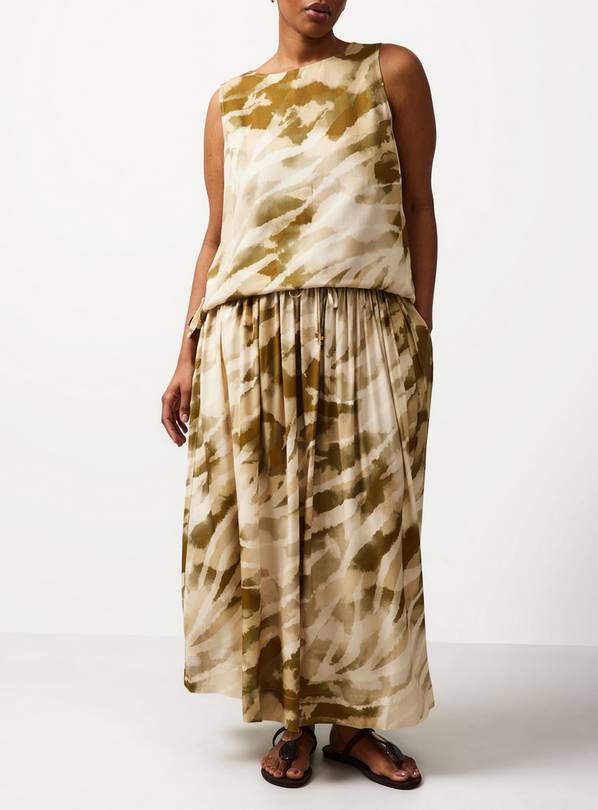 Green Camo Print Midaxi Full Skirt 24