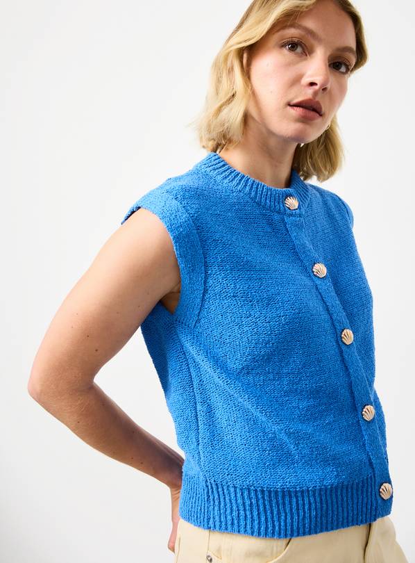 Blue Shell Button Detail Waistcoat XL