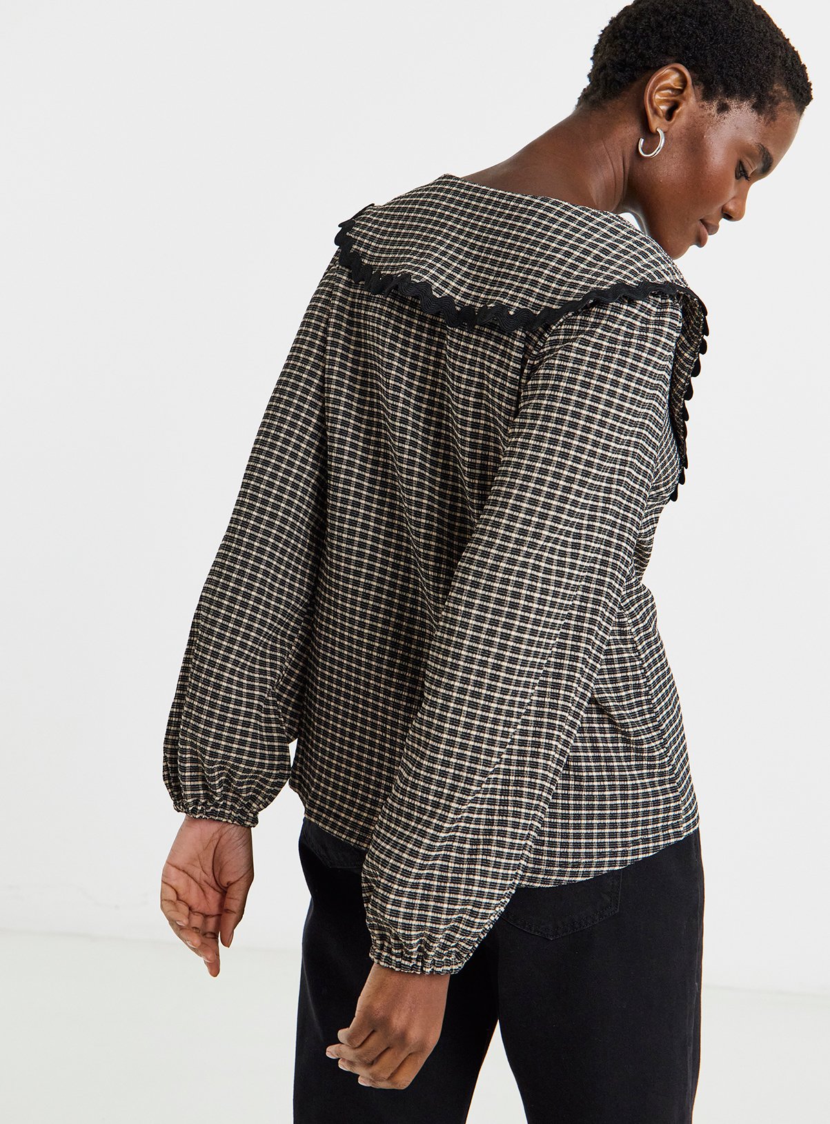 JD WILLIAMS Gingham Collar Button Through Blouson Top 26 - Image 2 thumbnail