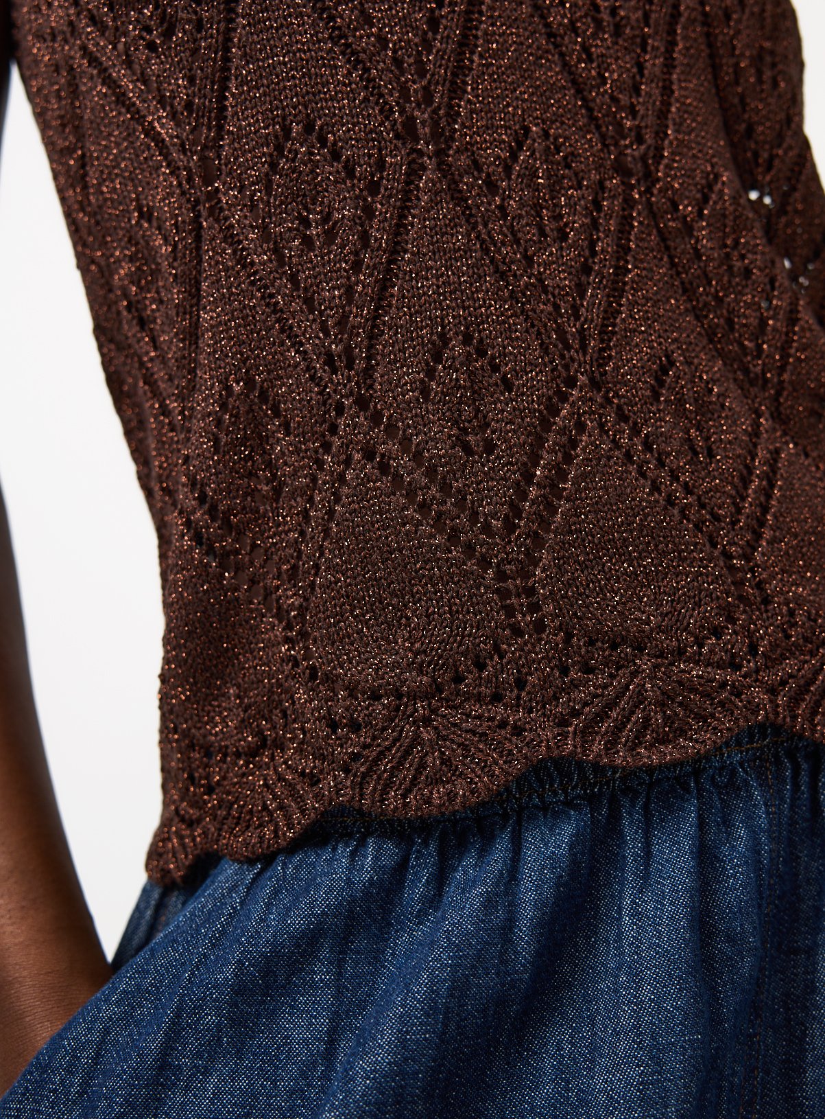 Brown Metallic Pointelle Knitted Vest S - Image 2 thumbnail