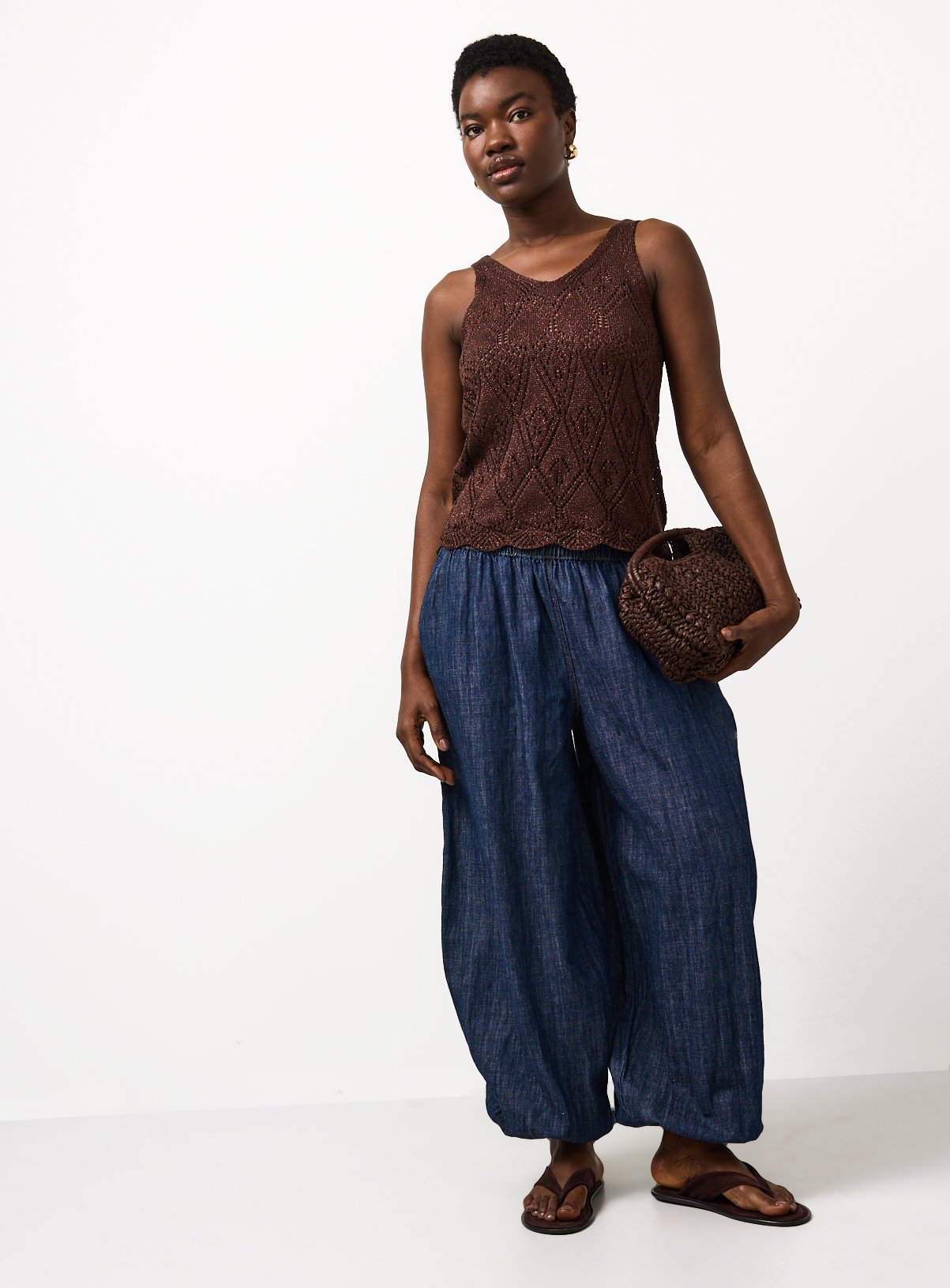 Brown Metallic Pointelle Knitted Vest S - Image 3 thumbnail
