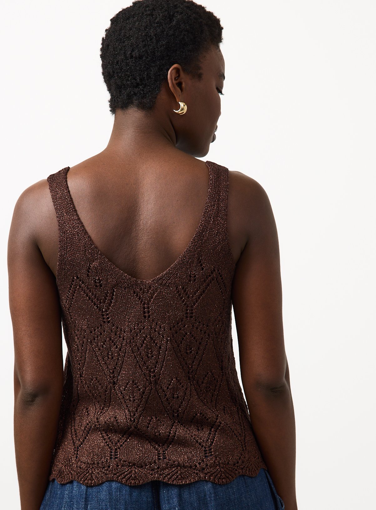 Brown Metallic Pointelle Knitted Vest S - Image 4 thumbnail