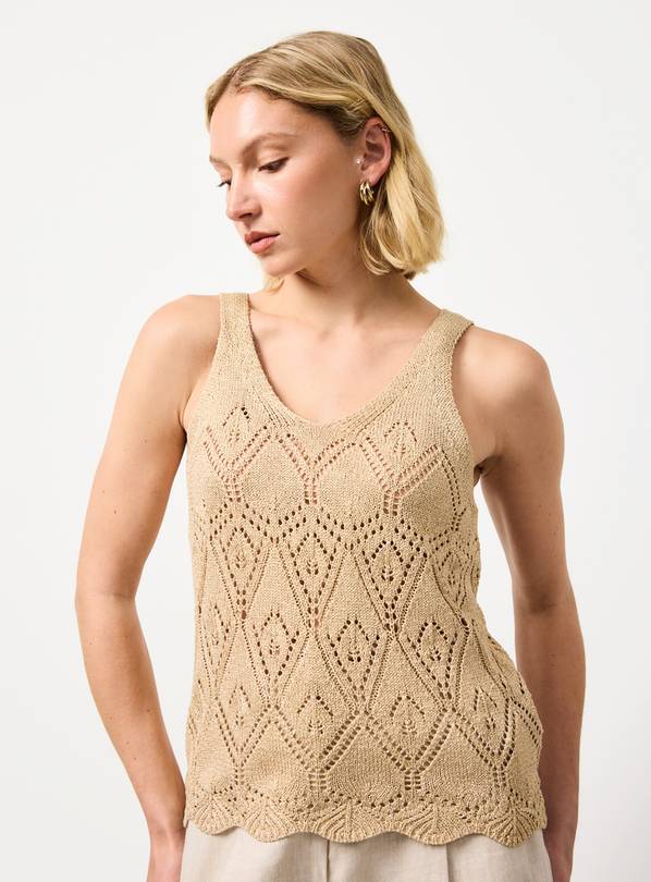Gold Pointelle Knitted Vest M
