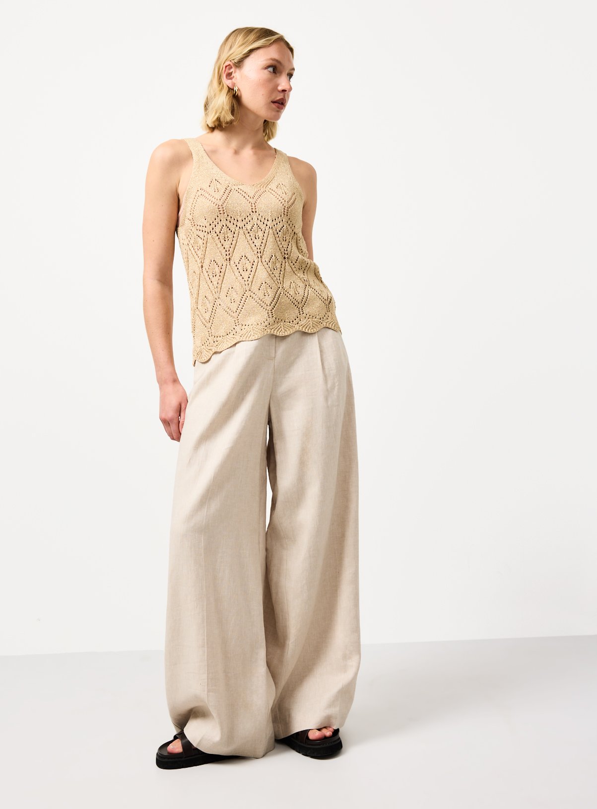 Gold Pointelle Knitted Vest XS - Image 2 thumbnail