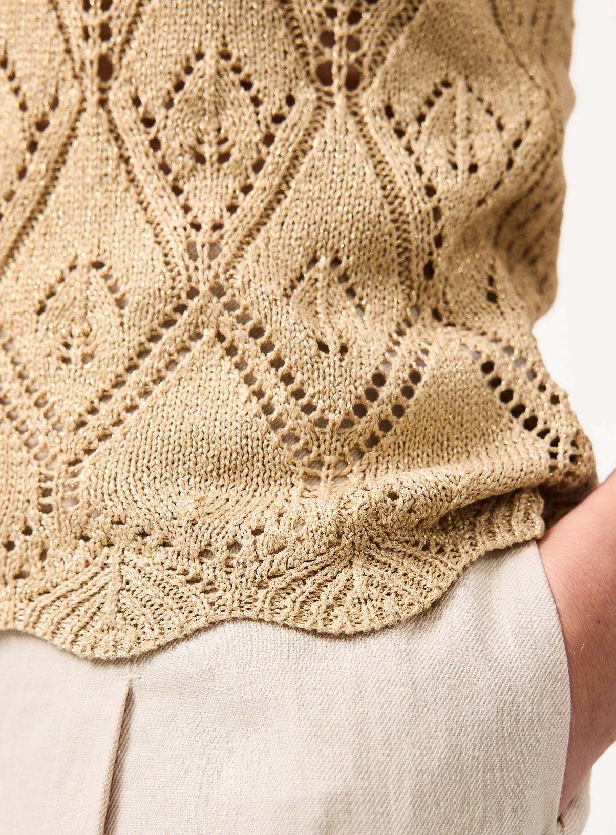 Gold Pointelle Knitted Vest XS - Image 3