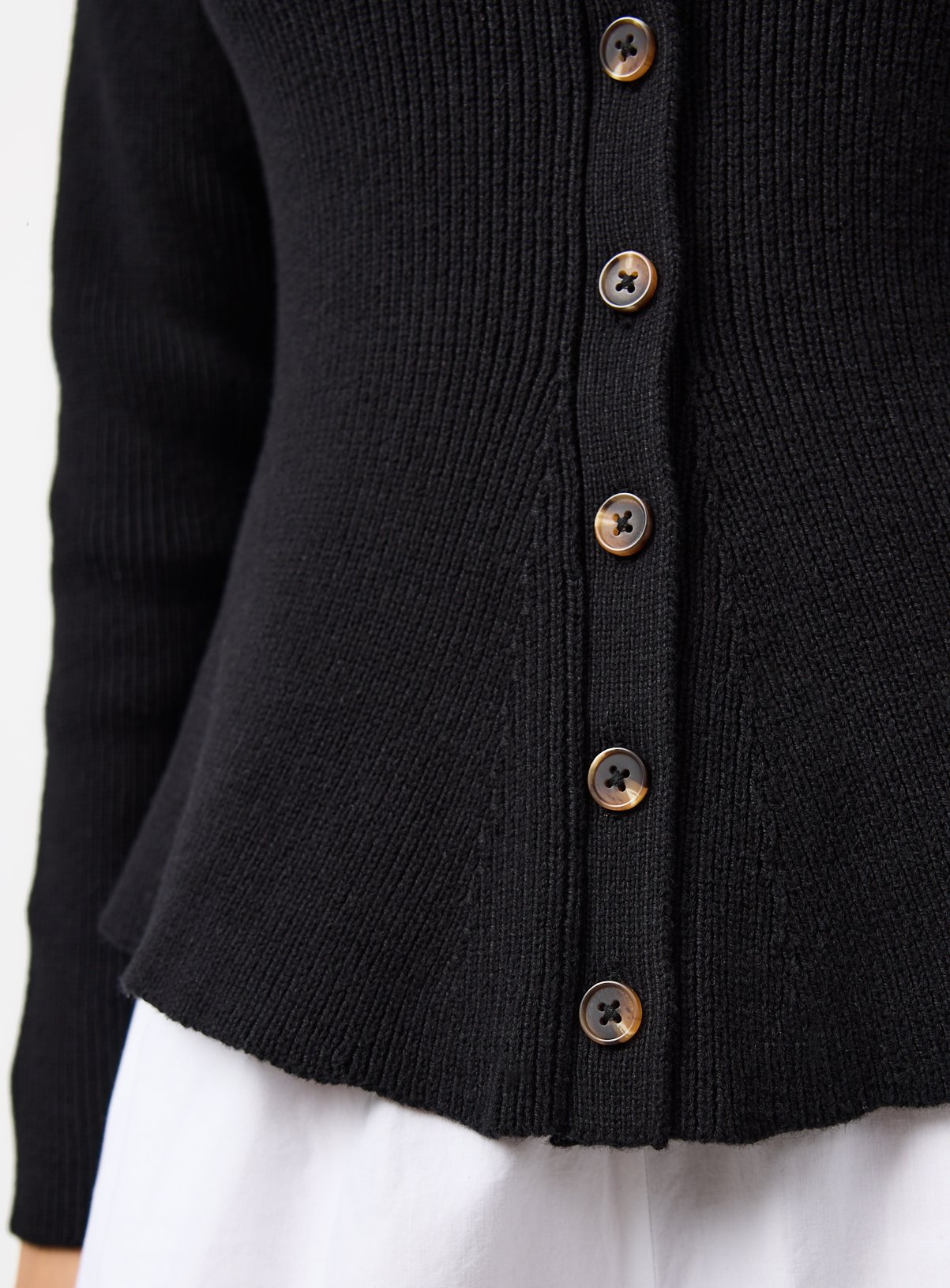 Black Ribbed Peplum Hem Waisted Cardigan 6 - Image 3 thumbnail