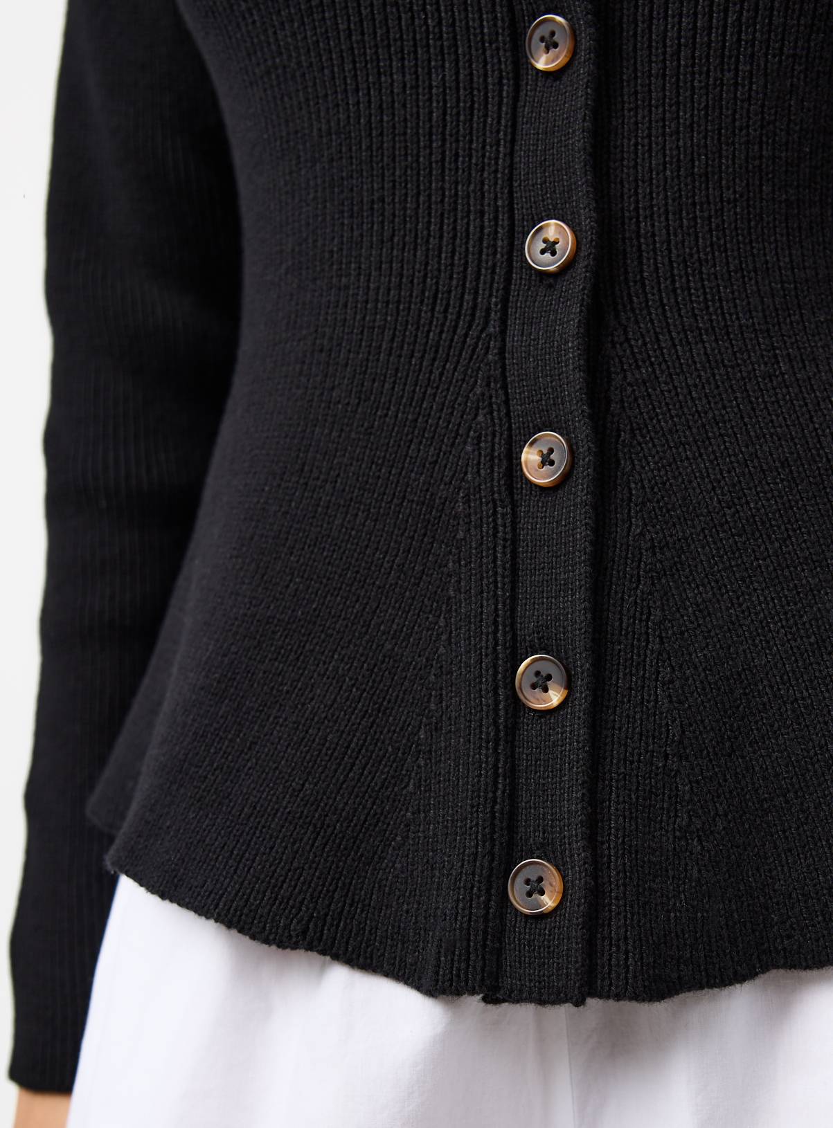 Black Ribbed Peplum Hem Waisted Cardigan 6 - Image 3