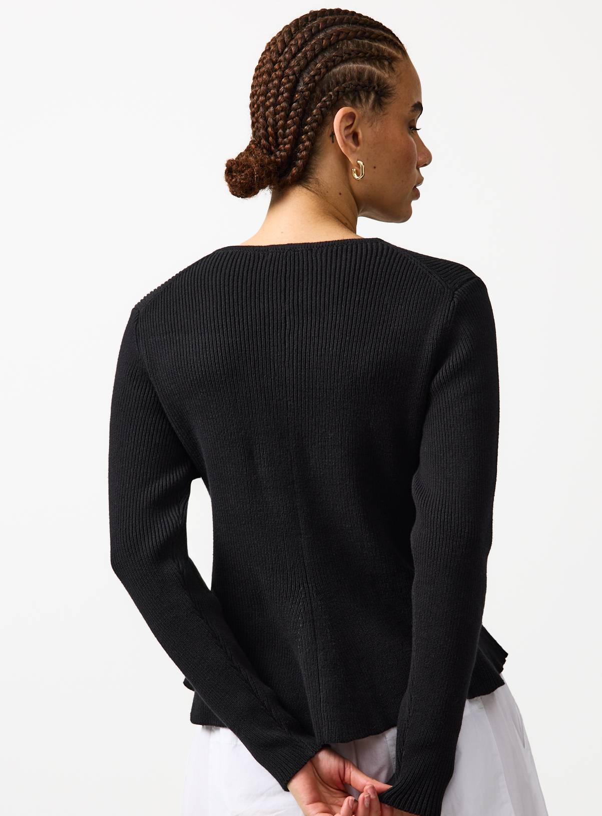 Black Ribbed Peplum Hem Waisted Cardigan 6 - Image 4