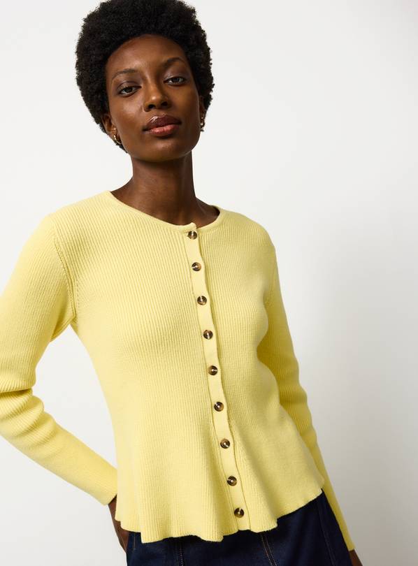 Yellow Ribbed Peplum Hem Waisted Cardigan 24