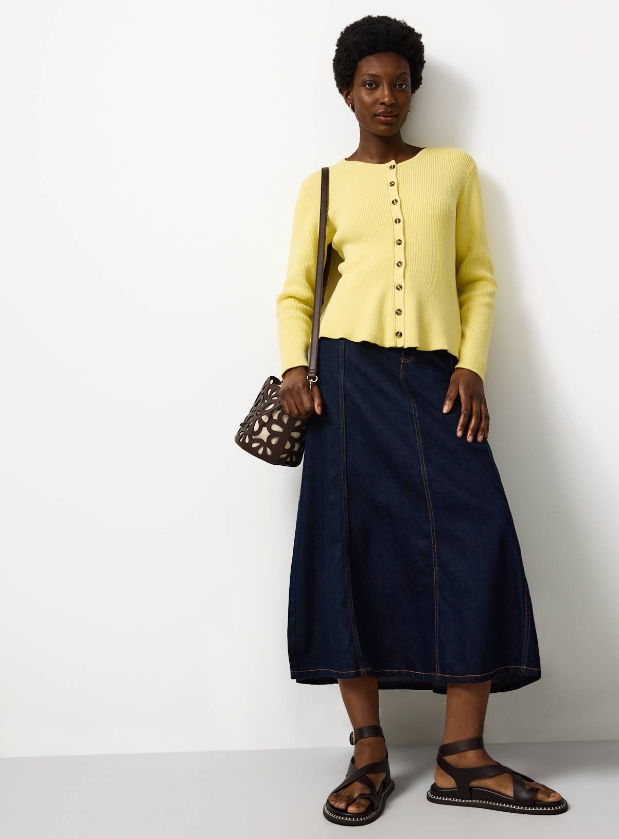 Yellow Ribbed Peplum Hem Waisted Cardigan 16 - Image 2