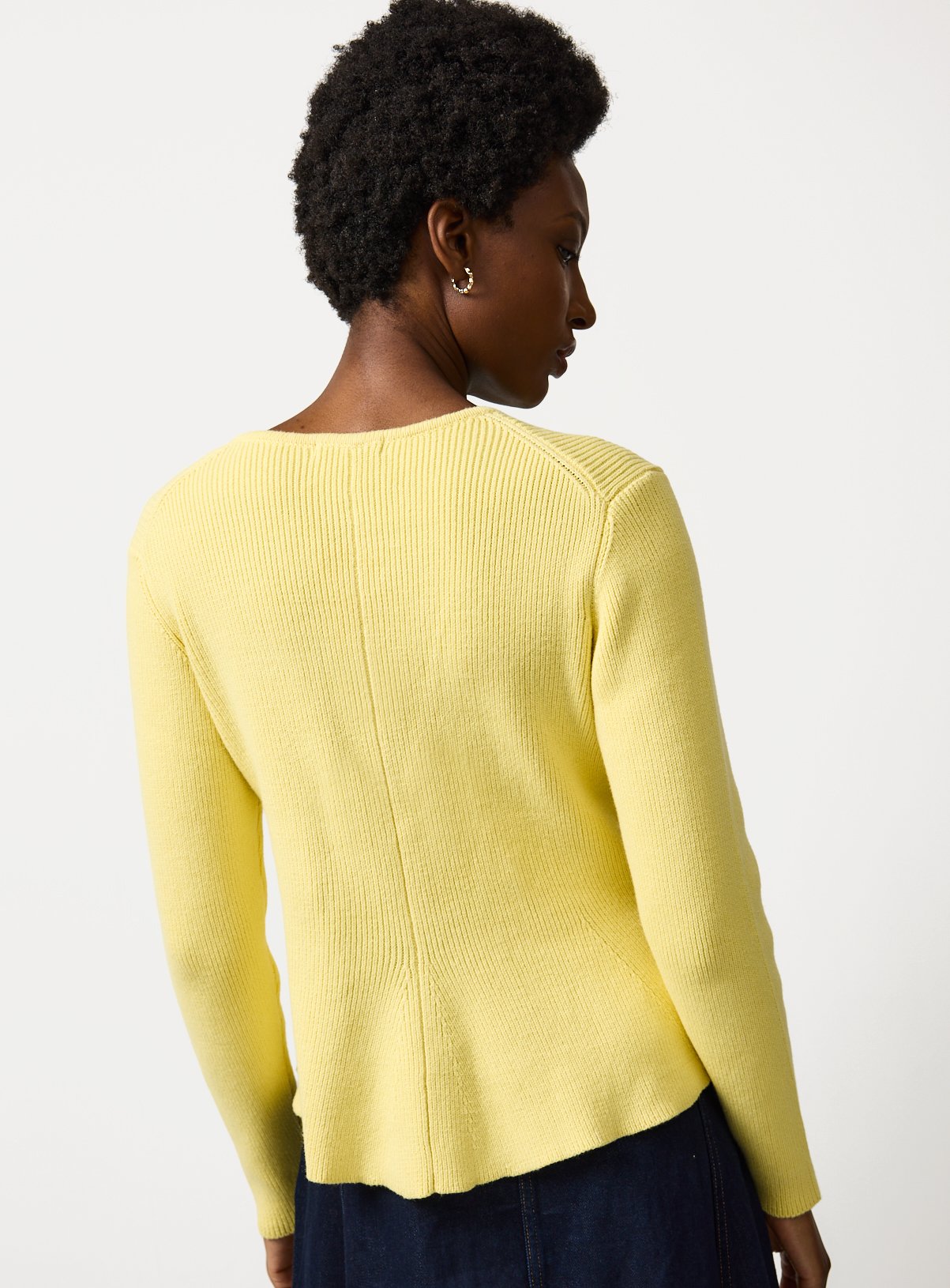 Yellow Ribbed Peplum Hem Waisted Cardigan 16 - Image 4 thumbnail