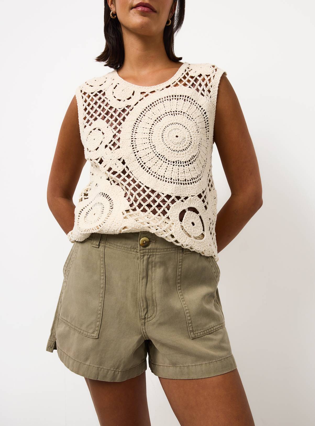 Khaki Utility Style Shorts 22 - Image 1