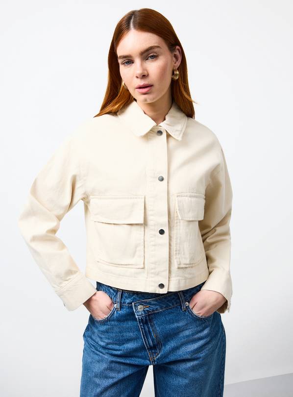 Cream Boxy Fit Twill Jacket M
