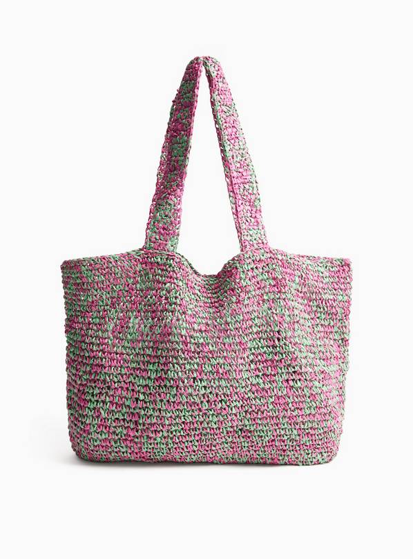 Pink & Green Twist Straw Shopper Bag One Size