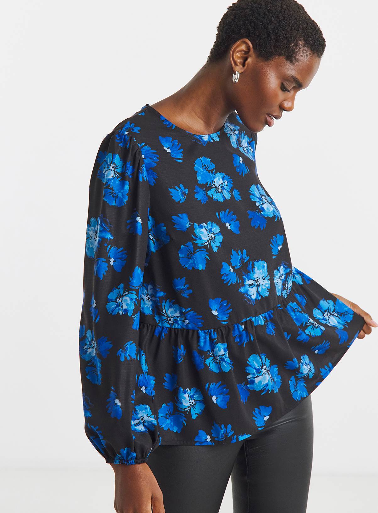 JD WILLIAMS Printed Long Sleeve Peplum Top 28 - Image 1