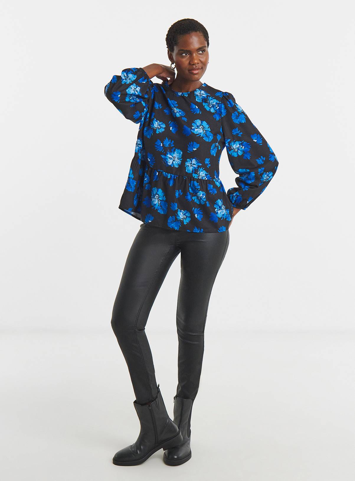 JD WILLIAMS Printed Long Sleeve Peplum Top 28 - Image 3