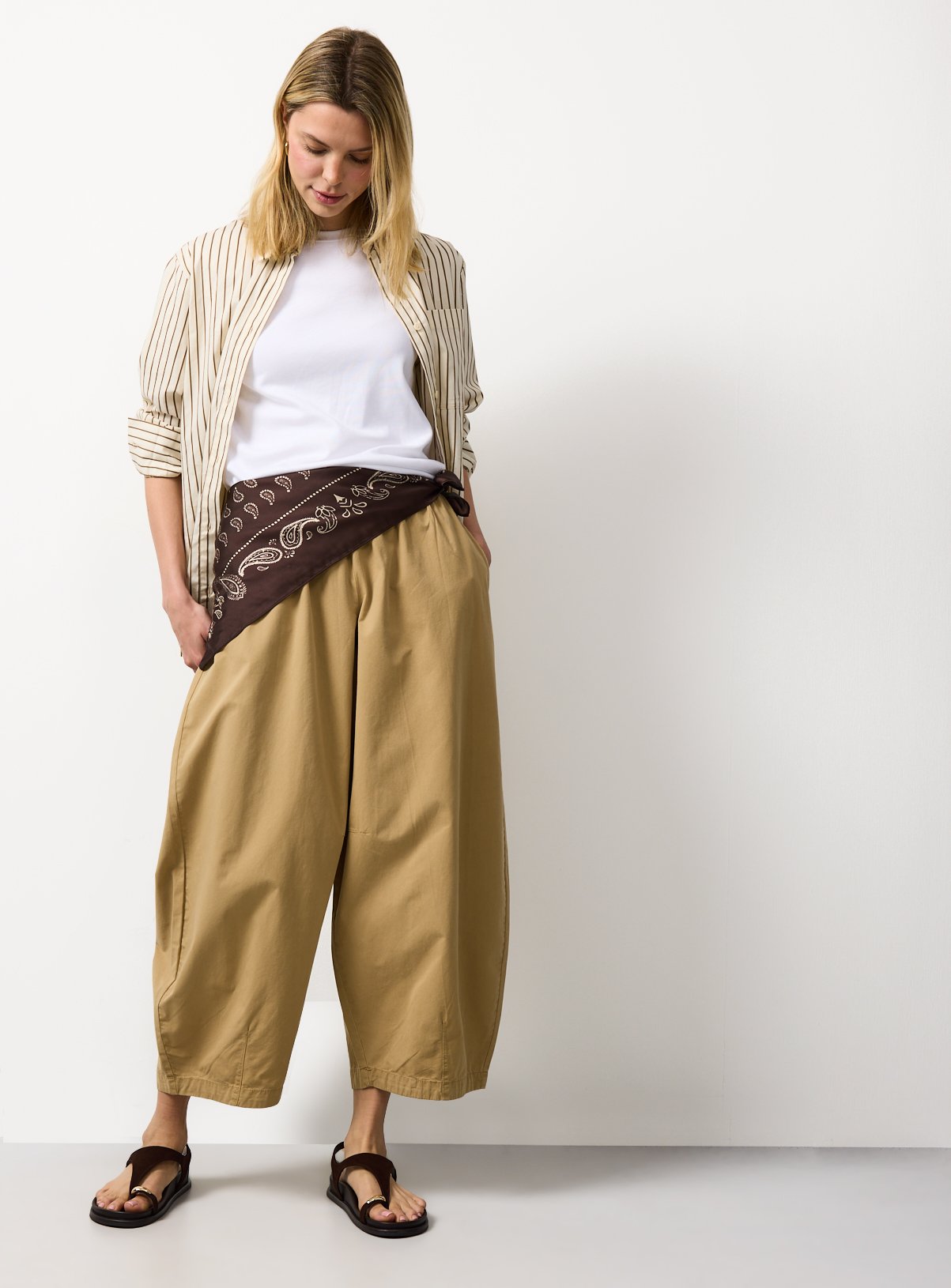 Stone Relaxed Pull On Barrel Leg Trousers 12 - Image 2 thumbnail