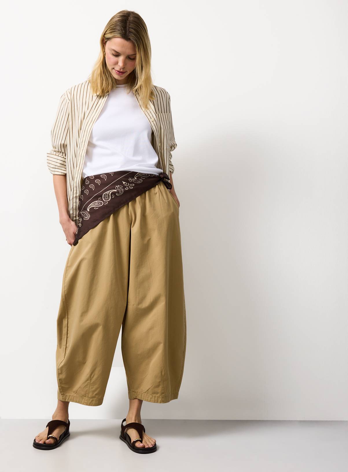 Stone Relaxed Pull On Barrel Leg Trousers 12 - Image 2