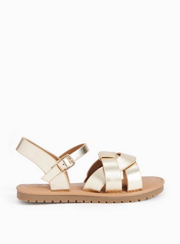 Gold Metallic Finish Strappy Sandals 1