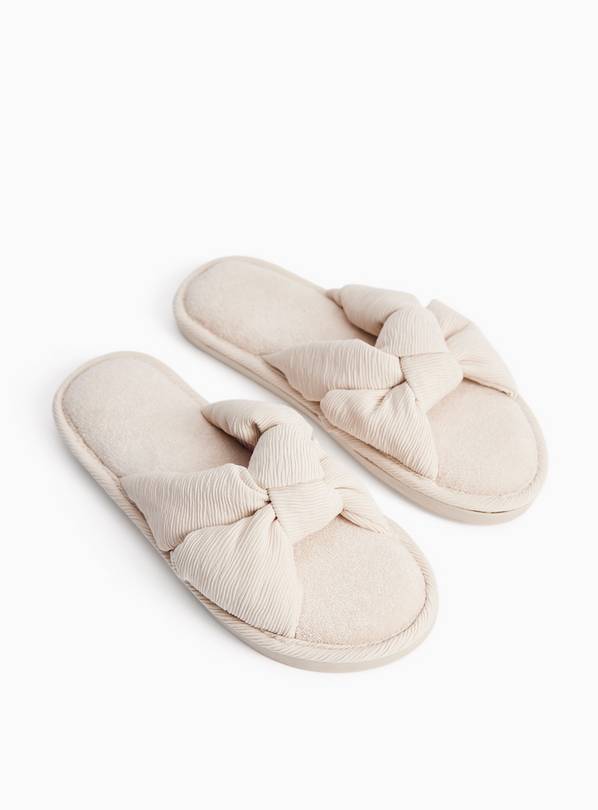 Neutral Textured Bow Detail Cupsole Mule Slippers L