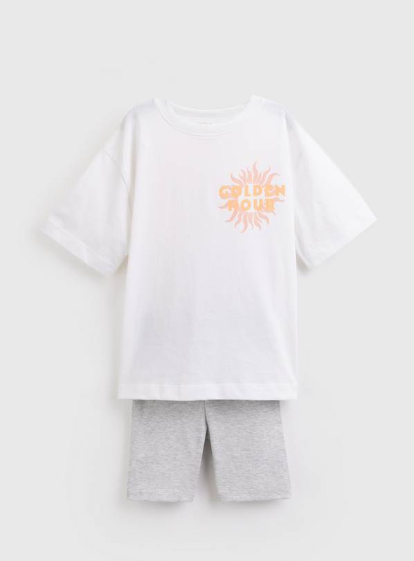 White Graphic Print T-Shirt & Cycle Shorts Set 6 years