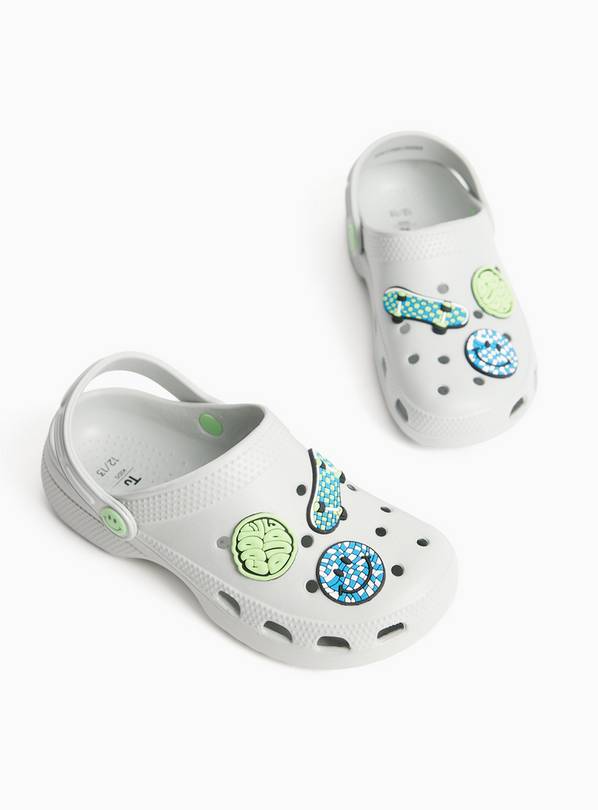 Grey Smiley Badge Ankle Strap Clogs 8-9 Infant