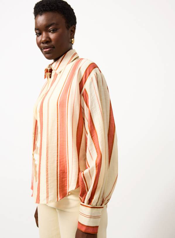 Orange Stripe Print Oversized Fit Balloon Sleeve Shirt 20