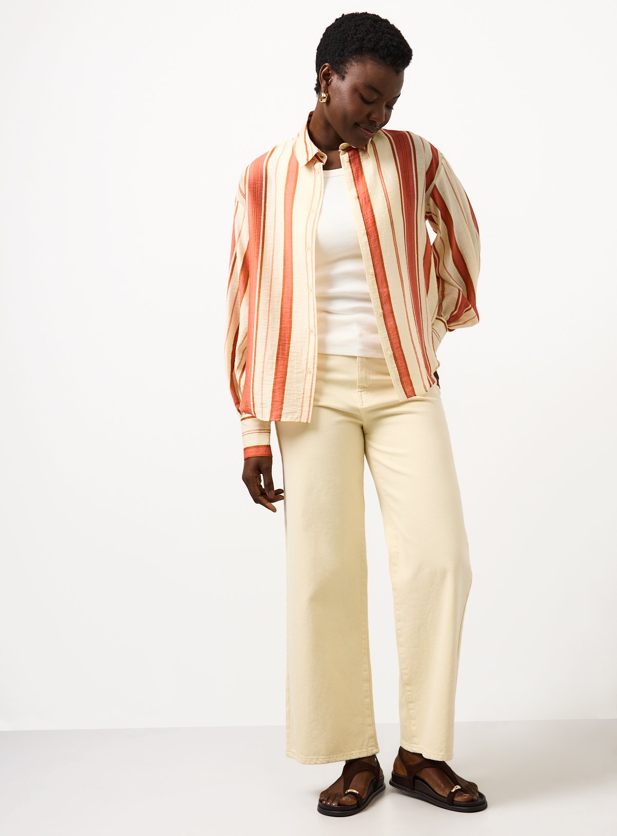 Orange Stripe Print Oversized Fit Balloon Sleeve Shirt 18 - Image 2 thumbnail