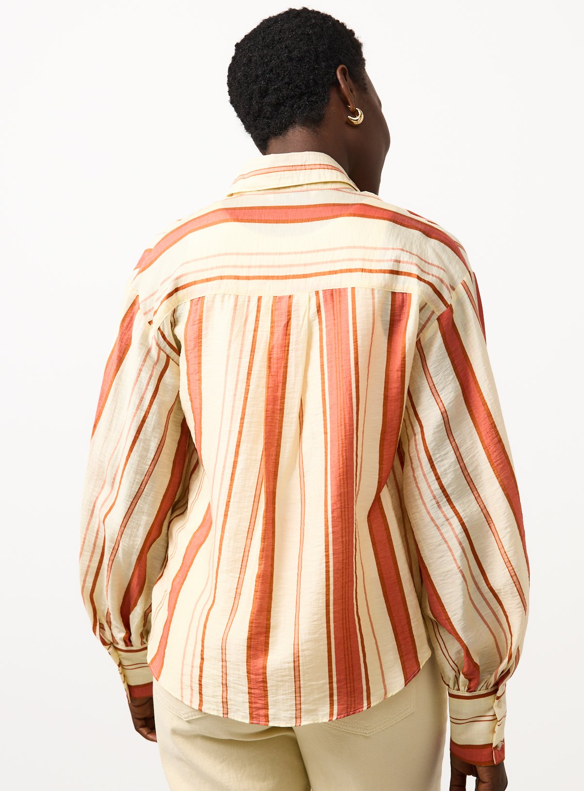 Orange Stripe Print Oversized Fit Balloon Sleeve Shirt 18 - Image 4 thumbnail