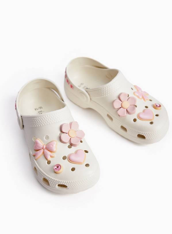 White Flower & Heart Embellished Clogs 10-11 Infant