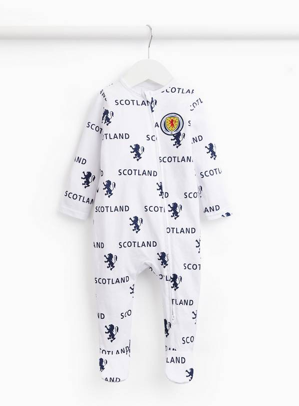 White Scotland Football Print Sleepsuit Newborn