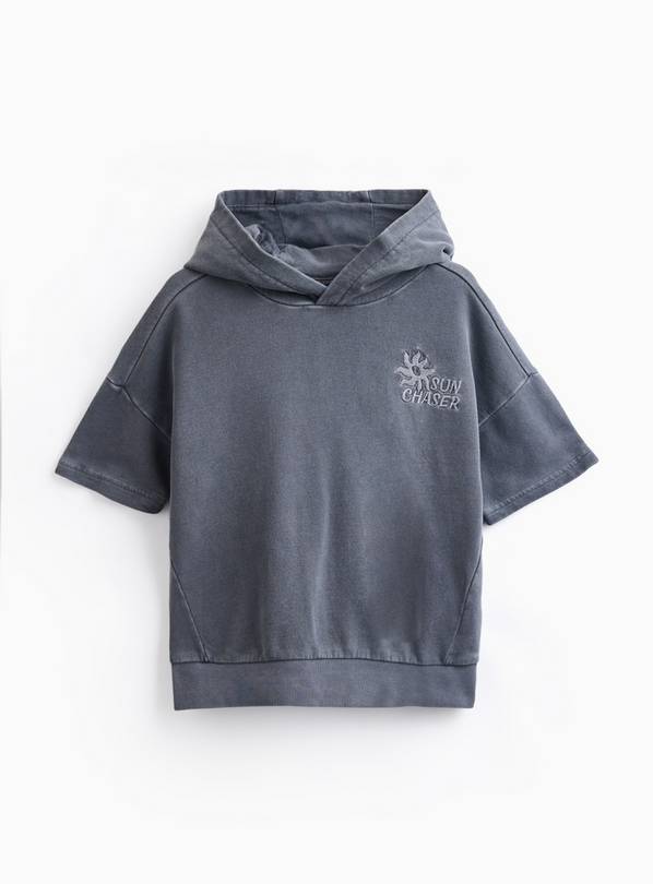 Black Washed Short Sleeve Hoodie & Shorts Set 8 years