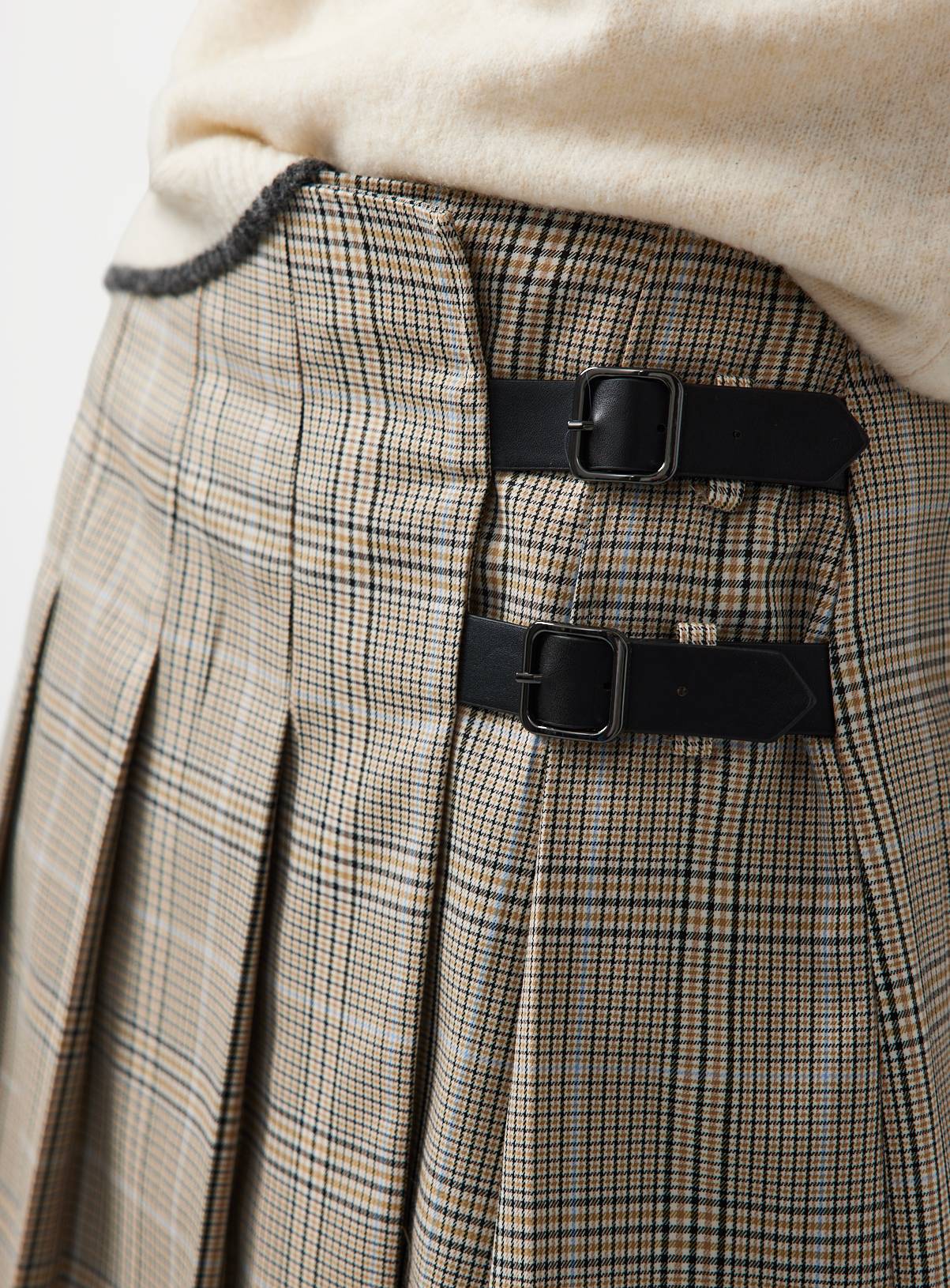 Cream Checked Kilt Style Mini Skirt 24 - Image 3