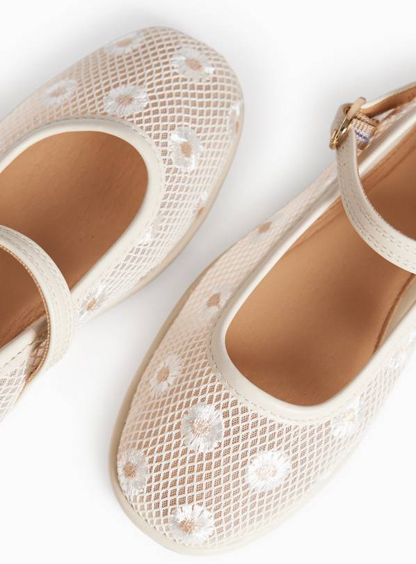 Cream Daisy Embroidered Mesh Ballerina Shoes 6 Infant