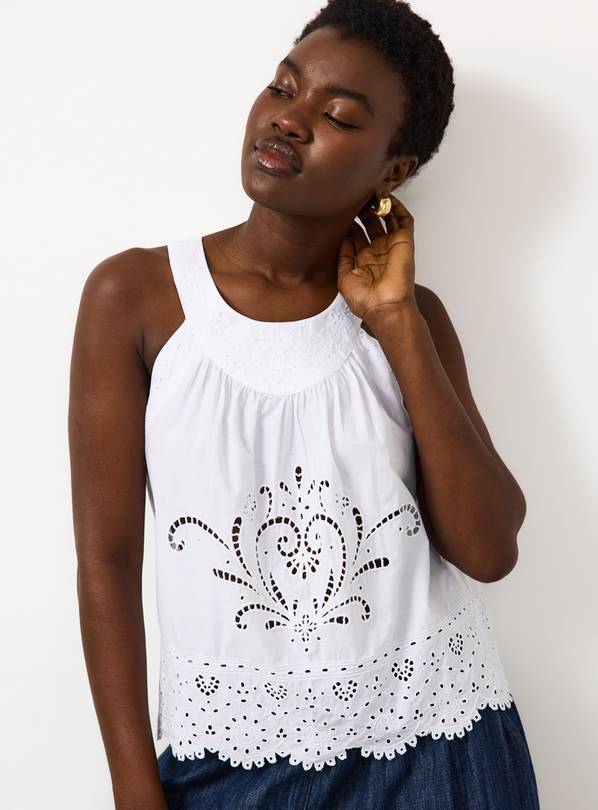 White Broderie Detail Halter Neck Shell Top 12