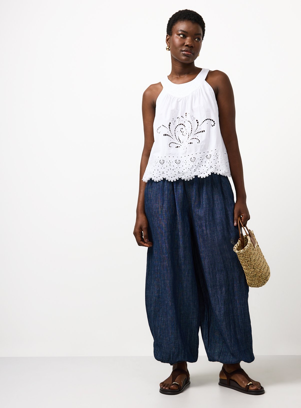 White Broderie Detail Halter Neck Shell Top 14 - Image 2 thumbnail