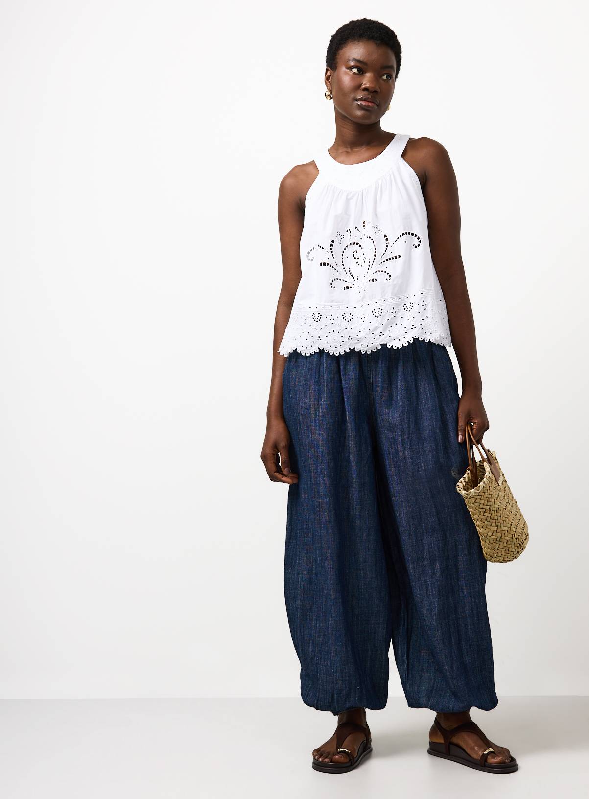 White Broderie Detail Halter Neck Shell Top 14 - Image 2