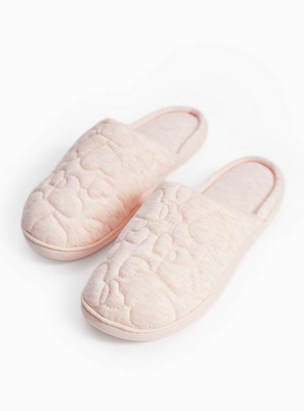 Pink Heart Quilted Cupsole Mule Slippers L