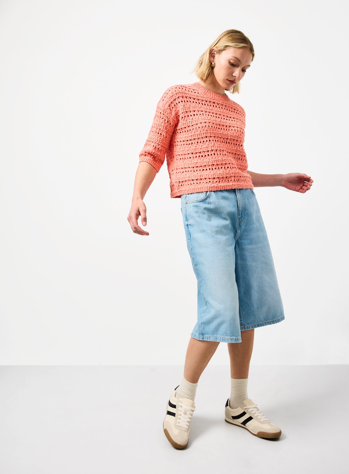 Coral Slub Stitch Boxy Fit Knitted T-Shirt S - Image 2 thumbnail