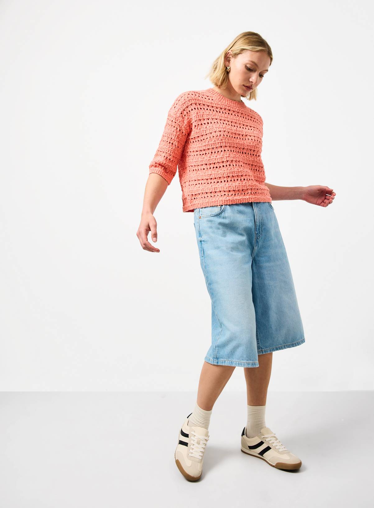 Coral Slub Stitch Boxy Fit Knitted T-Shirt S - Image 2