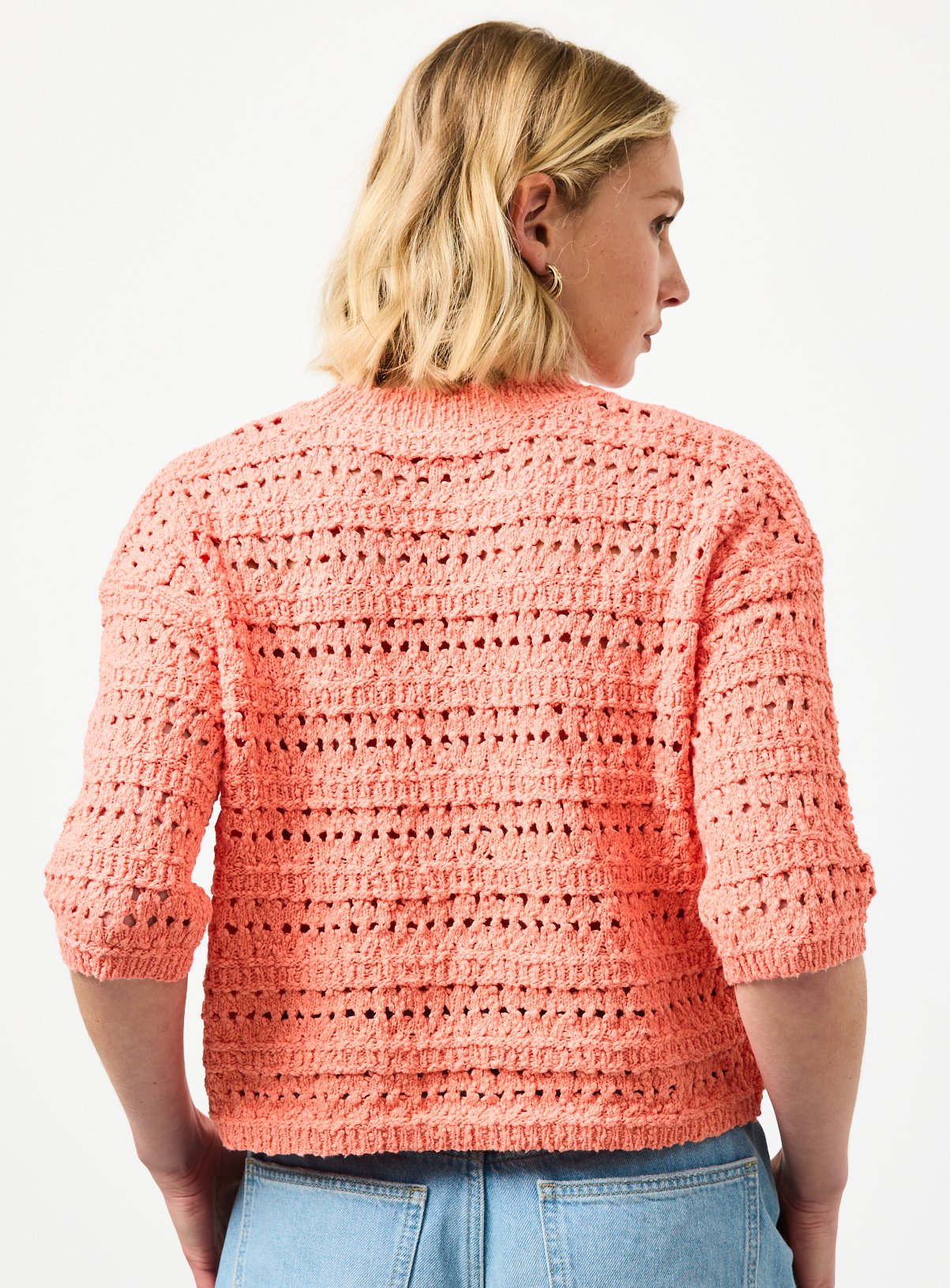 Coral Slub Stitch Boxy Fit Knitted T-Shirt S - Image 4 thumbnail