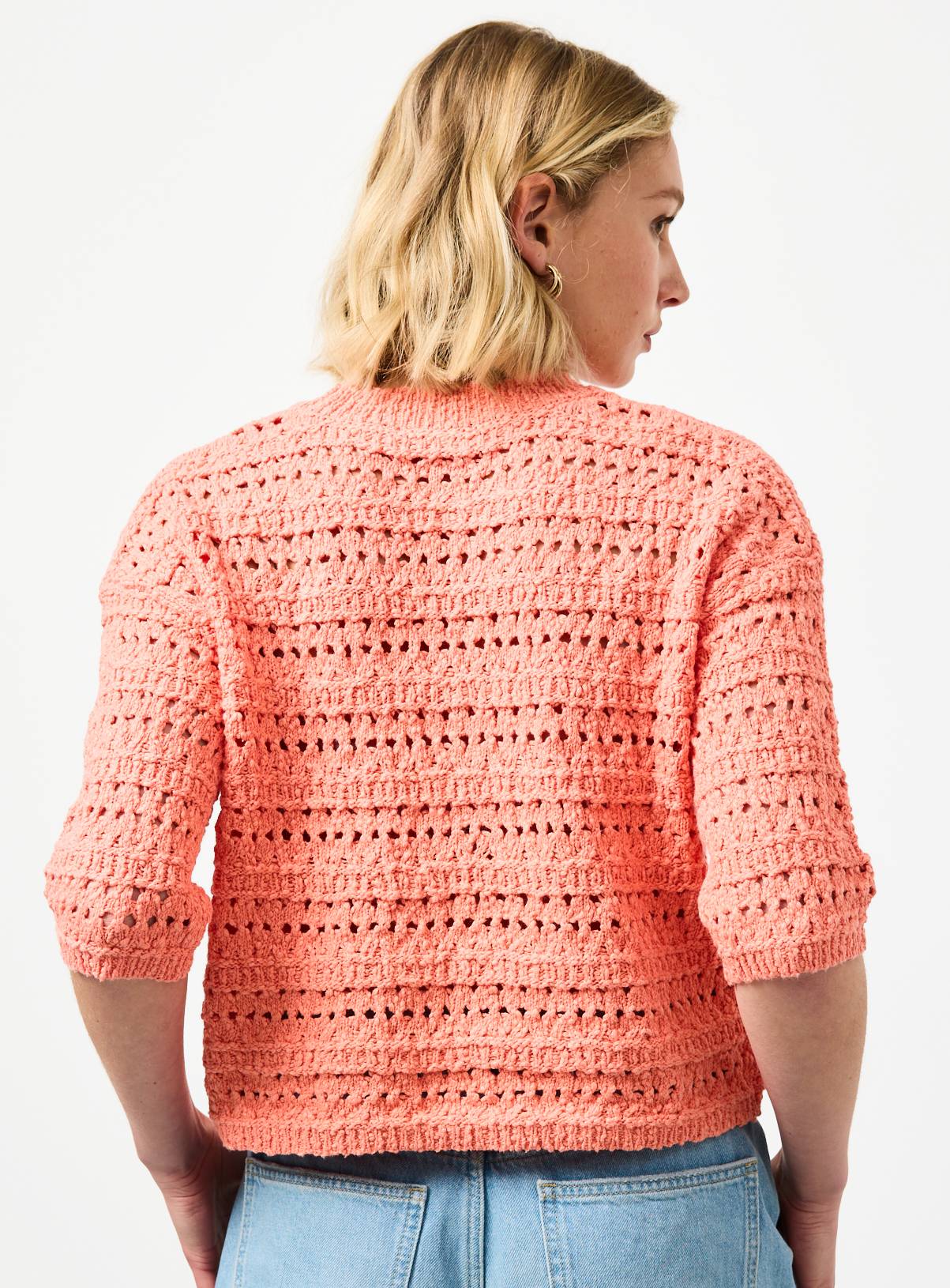 Coral Slub Stitch Boxy Fit Knitted T-Shirt S - Image 4