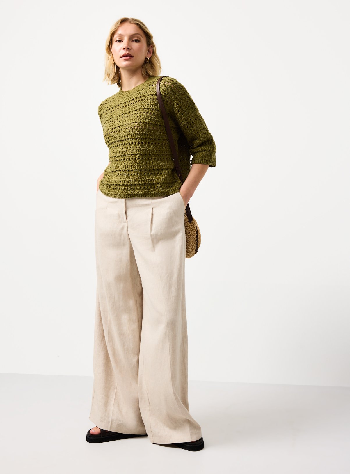 Khaki Slub Stitch Boxy Fit Knitted T-Shirt M - Image 2 thumbnail