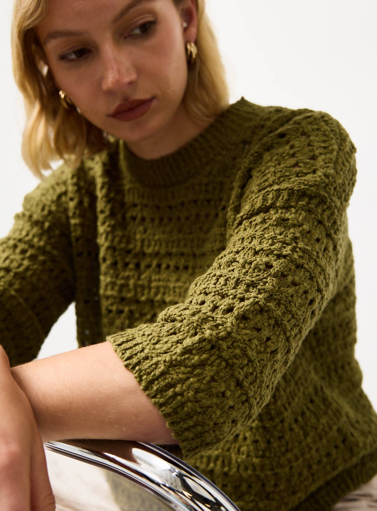 Khaki Slub Stitch Boxy Fit Knitted T-Shirt M - Image 3