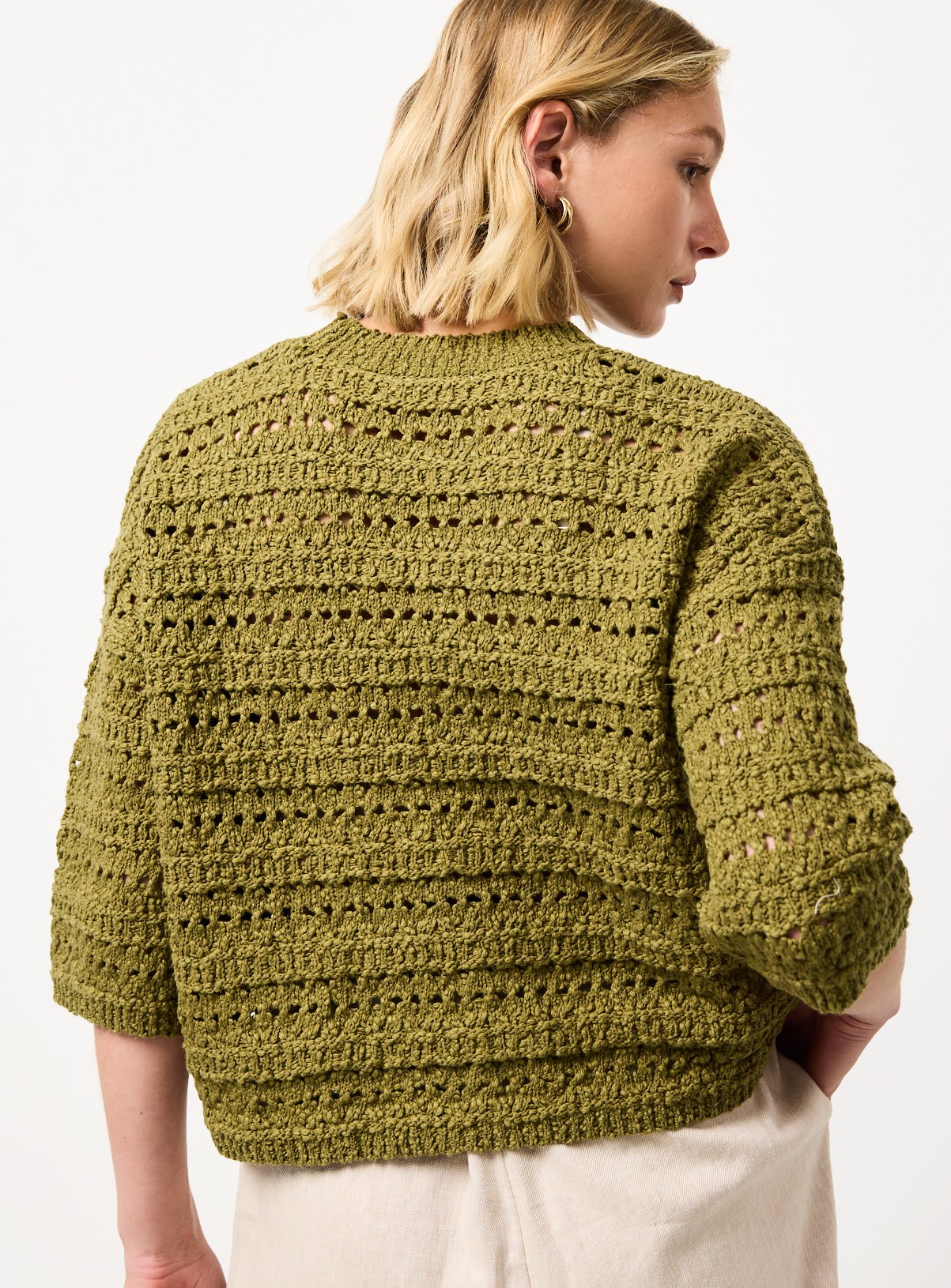 Khaki Slub Stitch Boxy Fit Knitted T-Shirt M - Image 4 thumbnail