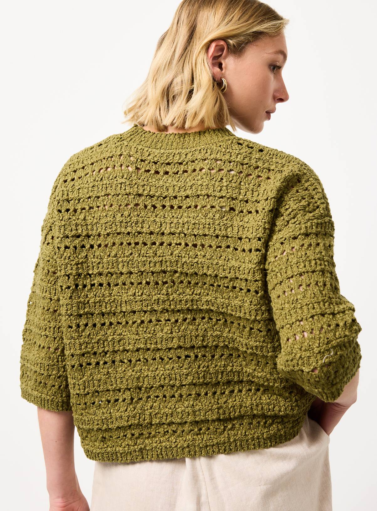 Khaki Slub Stitch Boxy Fit Knitted T-Shirt M - Image 4