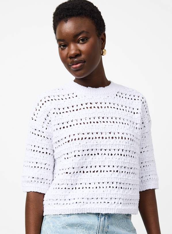 White Slub Stitch Boxy Fit Knitted T-Shirt XL