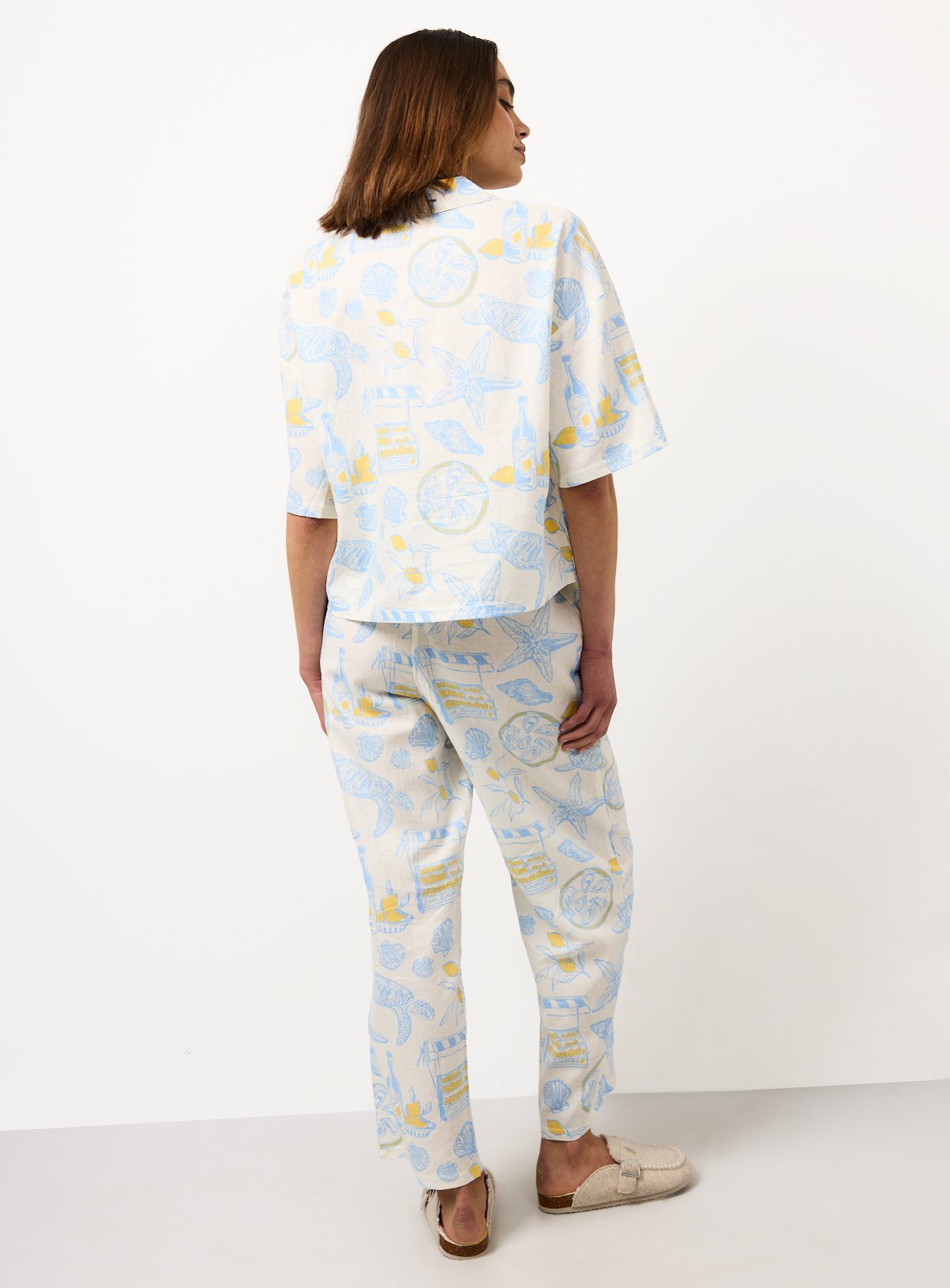Cream Coastal Print Short Sleeve Linen Blend Traditional Pyjamas 12 - Image 4 thumbnail